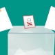 Skizze: Wahlzettel über Wahlurne