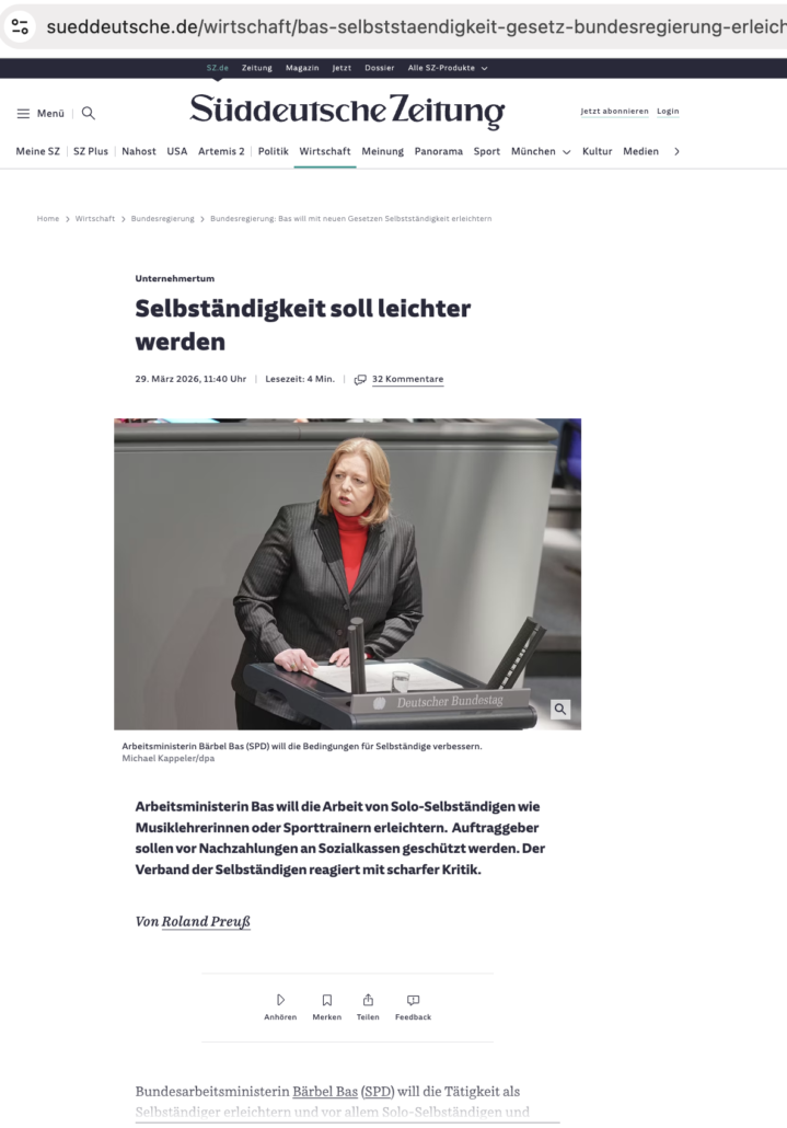 Artikel auf SZ Homepage